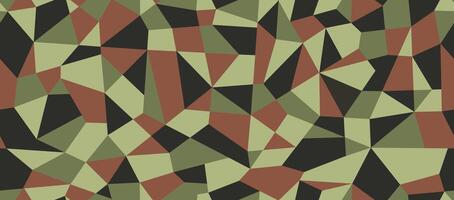 Low poly seamless pattern. Geometric rumpled camo texture. Khaki green polygonal mosaic camouflage background. Vehicle decal or fabric printing vector