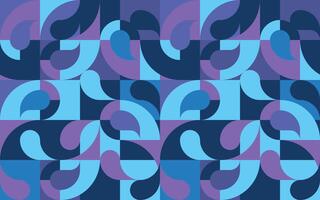 Bauhaus geometric background with circles and squares in retro style. Mosaic tile panel. Abstract blue neon colored, simple drop shapes graphic pattern vector