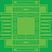 Chip futuristic green banner sign. Circuit board frame border. Processor printed electronic scheme. Abstract hi-tech digital background vector