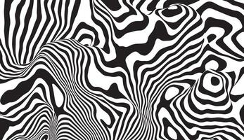 Monochrome pattern, curved lines, striped black and white background. Abstract dynamical rippled texture, 3D visual effect vector