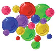 Colorful glossy bubbles or sweets, round scattered pills. Vitamins and minerals complex. Circles candy isolated on white background vector