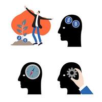 Illustration depicting financial success, decision-making, and problem-solving process vector