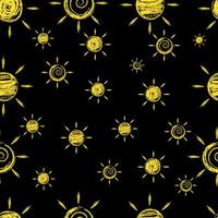 seamless pattern with yellow chalk drawn different suns vector