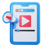3d rendering of a megaphone and a phone with a play button png