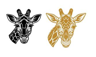 Heads of two giraffes in front of green trees and Art vector