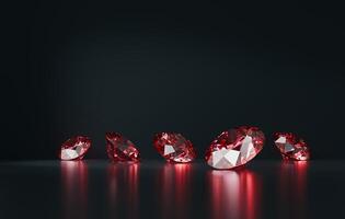 Red Ruby diamond topaz Gem group placed on glossy background 3d rendering photo