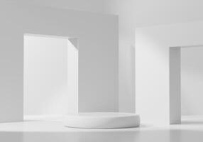 Minimal Modern White Podium Platform square decor For Product Display Showcase 3D Rendering photo