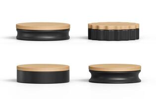 Podium wood and black set pack isolated background 3d rendering photo