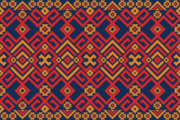 blue red orange Ethnic fabric pattern Designed from geometric shapes Ethnic Asian style fabric pattern Used for home decoration, carpet work,