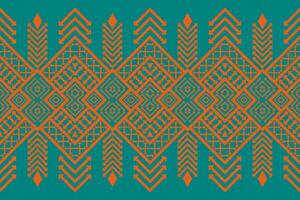 green Ethnic fabric pattern Designed from geometric shapes Ethnic Asian style fabric pattern Used for home decoration, carpet work, vector