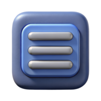A vibrant blue button with three horizontal lines, symbolizing a menu or options, displayed on a clean background. png