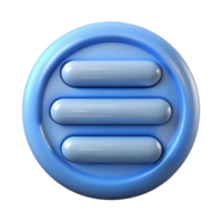A glossy blue circular button featuring three horizontal bars, symbolizing a menu or options interface. png