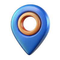 A vibrant 3D blue location pin with a contrasting orange center, symbolizing navigation and digital mapping. png