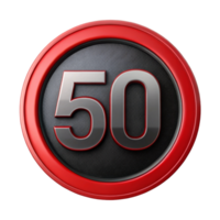 Stylized speed limit sign featuring the number 50 in a bold, modern design with a red and black color scheme. png
