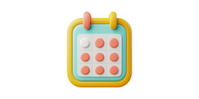 Colorful 3D Calendar Icon With Grid Design. Digital Scheduling And Planning Concept Isolated On Transparent Background png