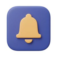 3D Render of a Yellow Bell Notification Icon on a Blue Square Button png
