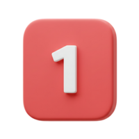 Three Dimensional Number One on a Coral Square Button png