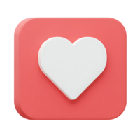 3D Render of a Coral Pink Square Button with a White Heart Icon png