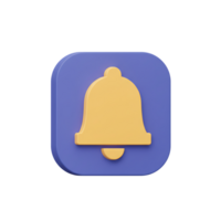 3D Render of a Yellow Bell Notification Icon on a Purple Square Button png