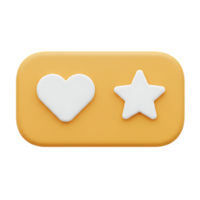 3D Render of a Yellow Button with White Heart and Star Icons for Like and Favorite png
