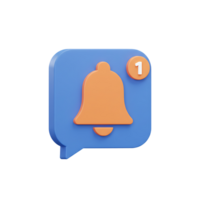 Three Dimensional Render of a Blue Notification Bell Icon with One New Message png