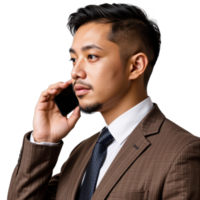 A man in a suit and tie talking on the phone png