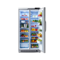 A refrigerator with many different types of food in it png