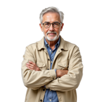 An older man with glasses and a beard standing with his arms crossed png