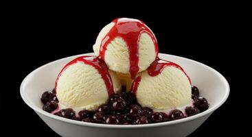 Delicious Ice Cream Dessert with Cherry Topping For the Summer photo
