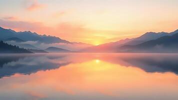 Lake at sunrise with fog in mountains nature background landscape photo