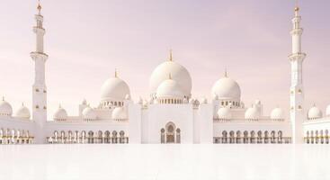 Majestic Grand Mosque With Impressive Architecture Against The Soft Sky Background photo