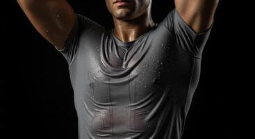 Intense Workout Session A Man Covered in Sweat is Posing photo