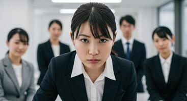 Professional Young Woman Leads Team Meeting with Intensity and Confidence Today photo