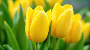 Fresh Yellow Tulips With Water Droplets Make Great Backgrounds Wallpapers photo