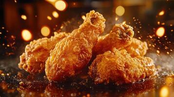 Fried chicken with crispy golden brown coating. photo