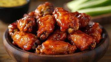 A plate of chicken wings with sauce photo