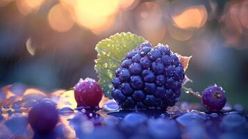 Blackberries with raindrops on them photo