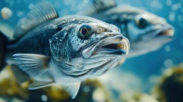Two fish are swimming close to camera photo