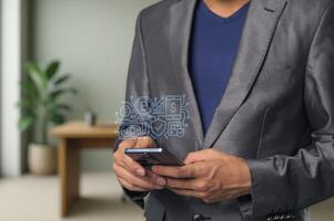 Professional in Suit Checking Financial Data on Smartphone photo