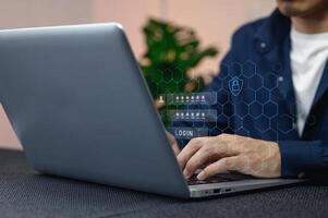 Secure Online Login Process with Laptop and Visual Password Interface photo