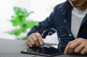 Secure Network Connection and Digital Security Concept on Tablet photo