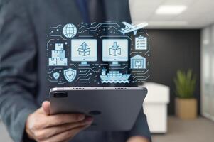 Businessman Managing Digital Export Processes with Technology photo