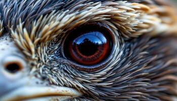 close up of a bird's eye with feather detail photo