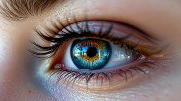 closeup of realistic human eye with reflection photo
