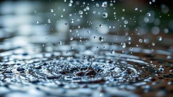 closeup of raindrops hitting water surface photo