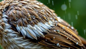 close up of wet feathers of a bird in the rain photo