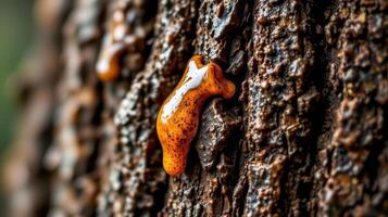 closeup of tree sap dripping from bark photo