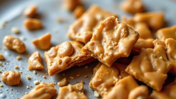closeup of peanut brittle broken in pieces photo