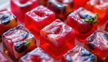 close up of fruit jelly cubes with glossy texture photo