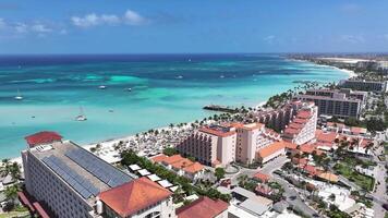 Famous Palm Beach in Oranjestad Caribbean Netherlands in Aruba . Beautiful Scenery. video